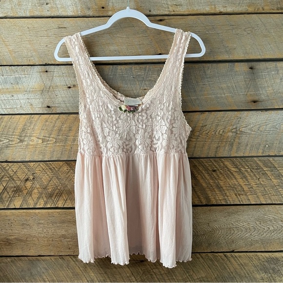 california dynasty Other - Vtg California Dynasty Pink Babydoll Cami Tank Top Womens Med Lace Floral 90s